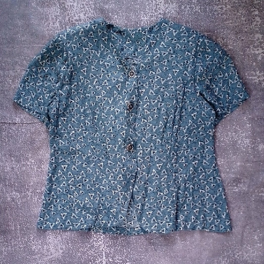 VINTAGE 90s Handmade Patterned Blue Women's Top