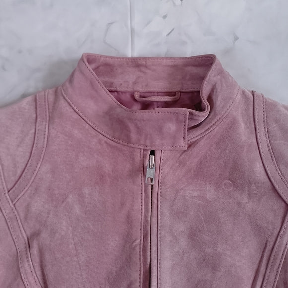Vintage Le Chateau Pink Suede Zip-Front Jacket Motorcycle Jacket