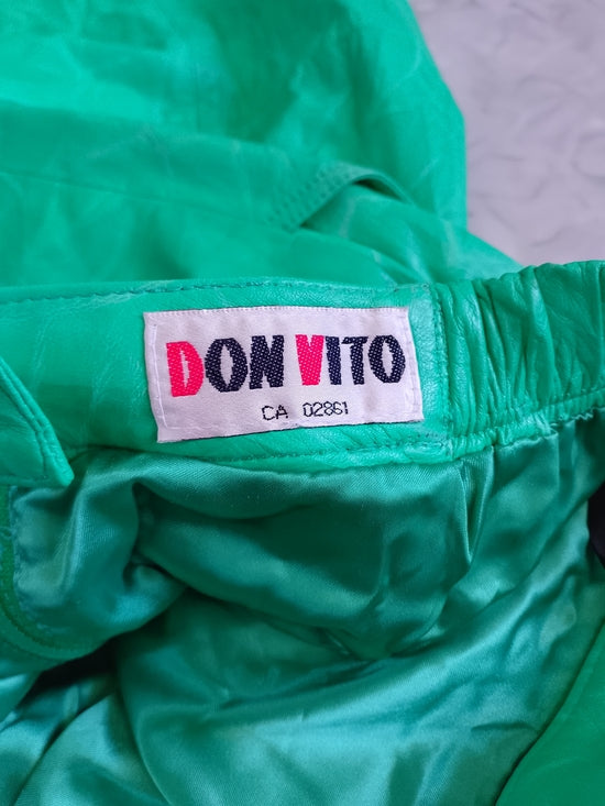Vintage 80s-90s Leather Green Straight Skirt Don Vito Snake Pattern Italy