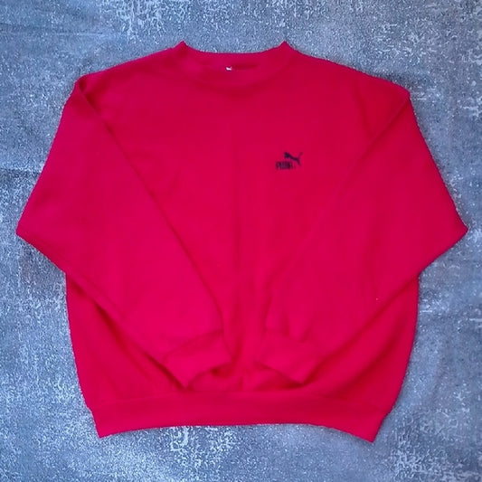 Vintage 90s Puma Men's Vibrant Red Crewneck Sweater