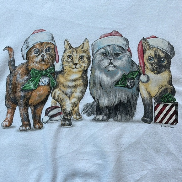 Vintage 90s Kittens/Cats In Santa Hats Double-sided Crewneck Sweater