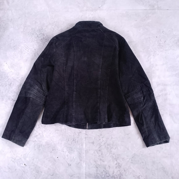 Vintage Bum Equipment Women’s Black Suede Zip-Front Leather Jacket