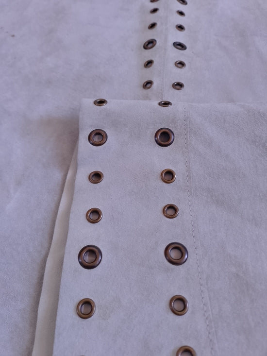 Vintage LEATHER Studded Cream Midi Skirt SANDRA ANGLOZZI