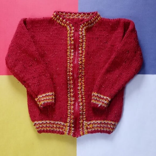 Vintage Handmade Red Zip Up Sweater Jacket