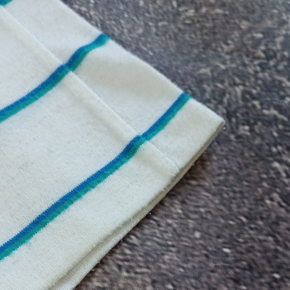 Vintage 90s White Polo Shirt with Teal Stripes and Short Sleeves