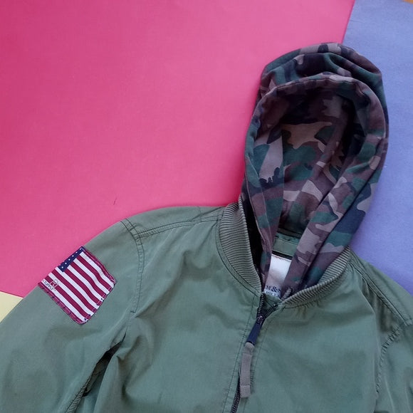 Denim & Supply Ralph Lauren Camo Hooded Bomber Jacket With Flag