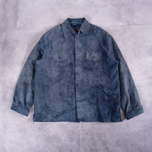 Vintage 90s Men's Blue Suede Button-Up Jacket BEDOYA & SLY