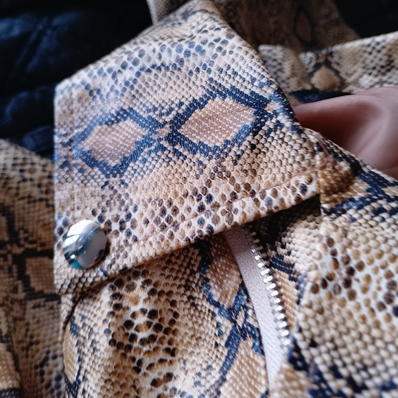 Women's Snake-Print Faux Leather Moto Jacket