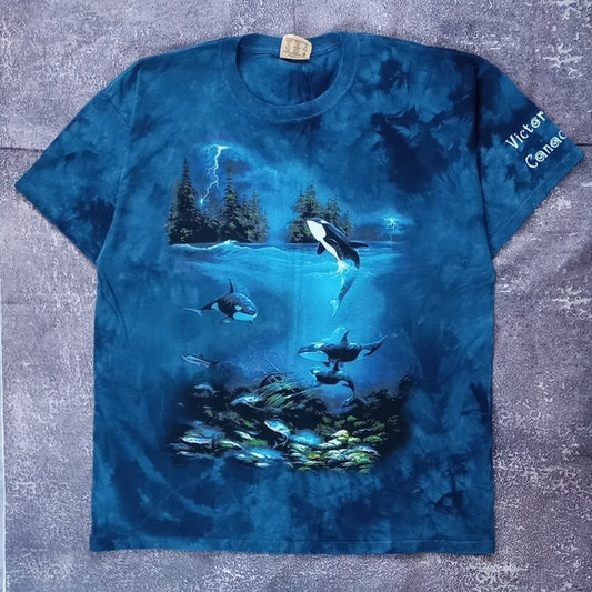 Vintage 1999 The Mountain Swiming Orcas Victoira Canda Tie Dye T-Shirt