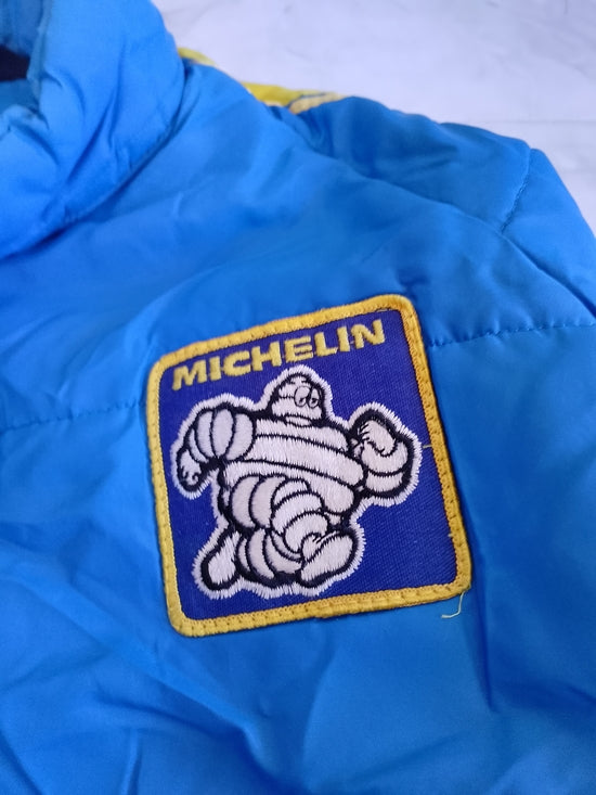 Vintage 70s Mens Large Michelin Man Tires Striped Full Zip Puffer Jacket USA