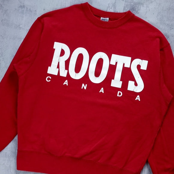 Vintage 90s ROOTS ATHLETICS CANADA Red Big Print Crewneck Sweater