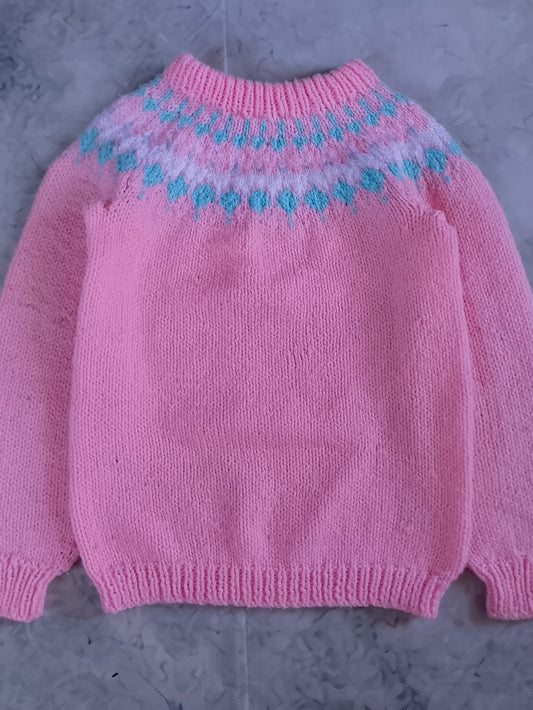 Vintage Pink Fair Isle Yoke Knit Sweater