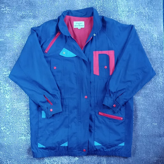 Vintage 90s United Fashions Blue Colour Black with Red Zip-up Jacket