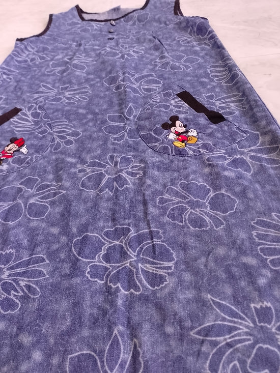 Vintage Disney Mickey Unlimited Denim Floral Pattern Dress with Embroidered Mick
