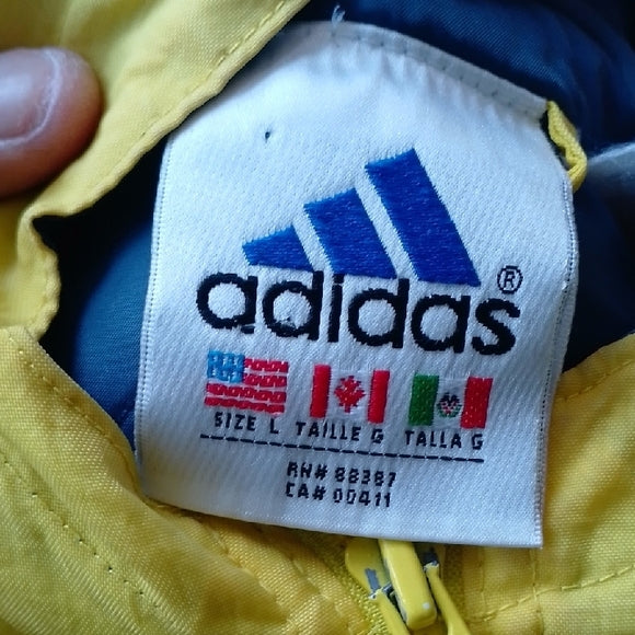 VINTAGE 90s ADIDAS YELLOW ESSENTIAL WINTER JACKET WITH HOOD