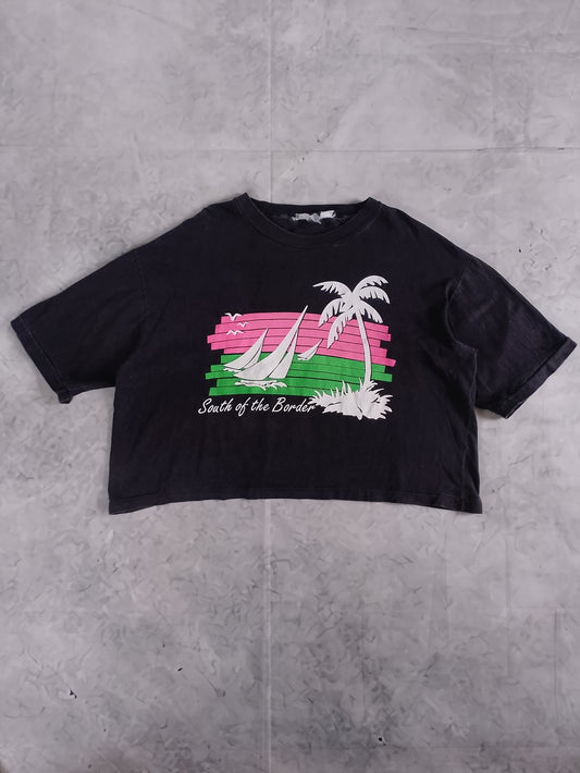 Vintage 90s South of the Border Black Crop Tourist Tee Single Stitch