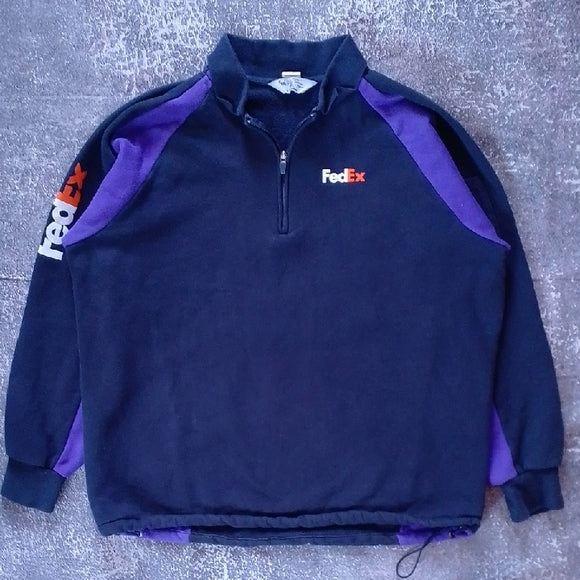Vintage FedEx Men's Black and Purple Zip-Up Sweater Stan Herman