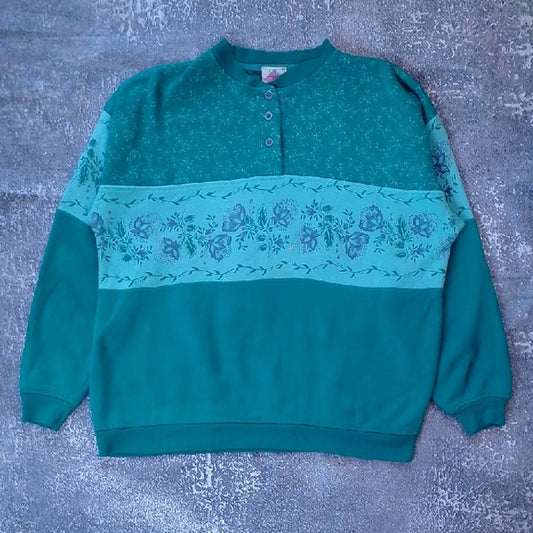 Vintage 90s LADY FOOTLOCKER Floral Teal Sweatshirt