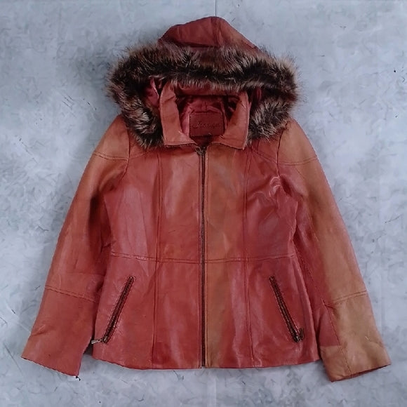 Vintage 90s Faux Fur Trim Leather Jacket