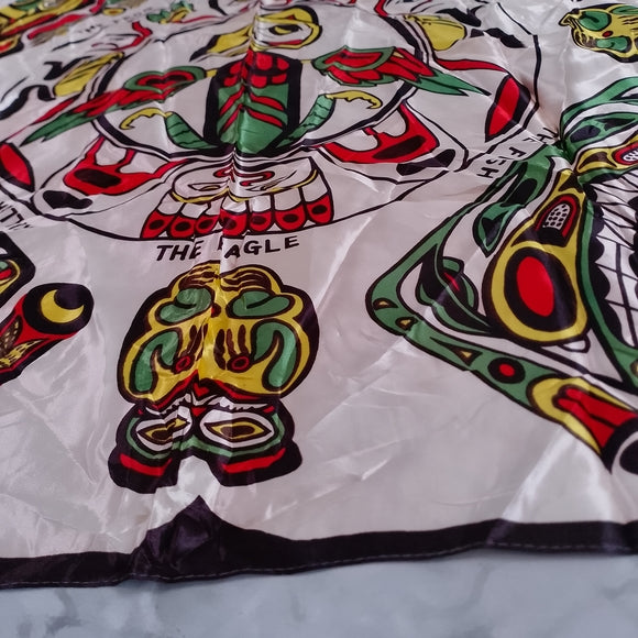 Vintage Native Canadian Haida Art Scarf Thunderbird Frog Fish Eagle Whale SILK