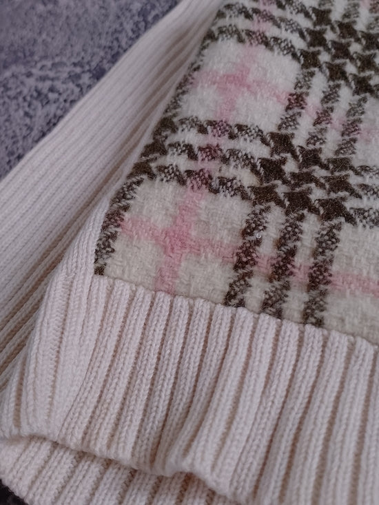 BURBERRY Wool Kids Sweater with Pink & Olive Plaid Front