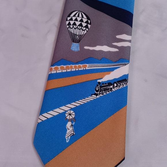 Christian Dior Blue and Tan Men's Tie Tain and Air Balloon