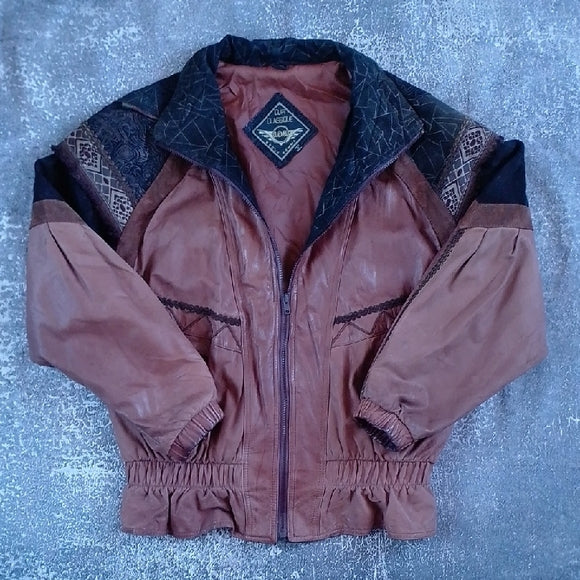 Vintage 80s Leather Patchwork Jacket Western Style UNISEX