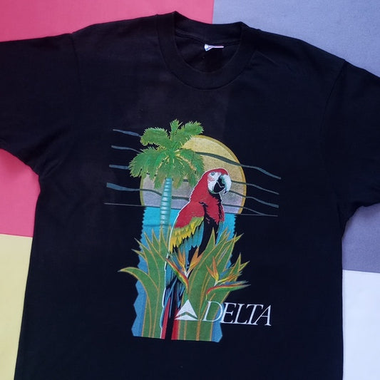 Vintage 90s DELTA Airlines Parrot Promo Single Stitch T-Shirt UNISEX