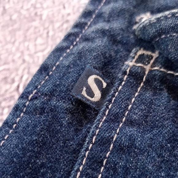 VINTAGE 90s SILVER JEANS DENIM FLARED OVERALLS BIB