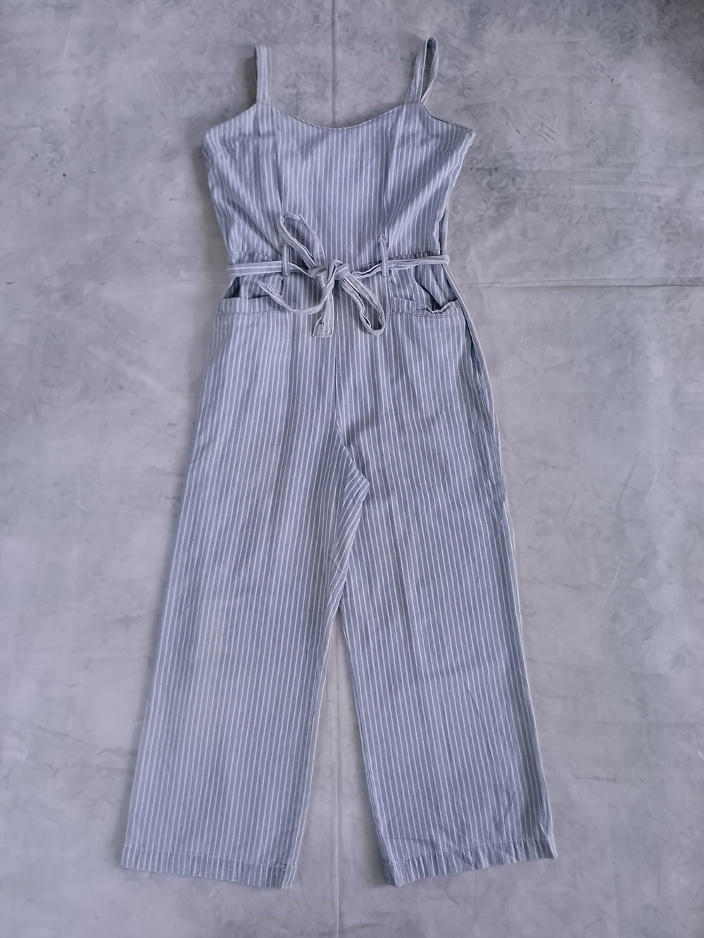 Striped Blue and White Jumpsuit with Waist Tie REWASH BRAND