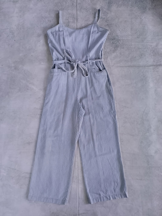 Striped Blue and White Jumpsuit with Waist Tie REWASH BRAND