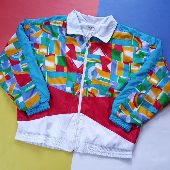 Vintage 90s Retro Funky Colour Pattern Windbreaker Jacket
