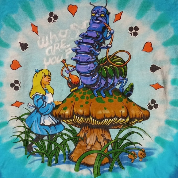 2009 LIQUID BLUE Blue Tie-Dye Alice in Wonderland T-Shirt UNISEX