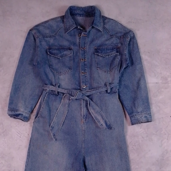Denim Jumpsuit with Belt Workwear