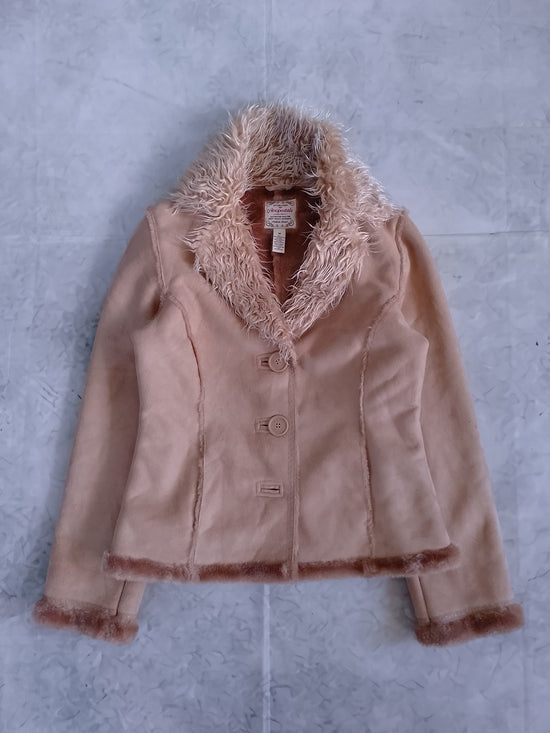 Y2K Areopostal Women’s Faux Shearling Collar Jacket in Blush