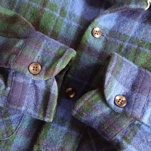 Vintage 70s M PENDLETON BUTTON UP SWEATER TARTON PLAID BLUE