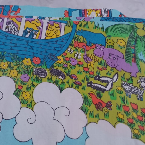 Vintage 1960-70  Noah's Ark Themed Sears FULL Flat Sheet