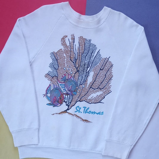 Vintage 1989 Diamond Dust St.Thomas Sea Fish And Coral Reef Sweater Unisex