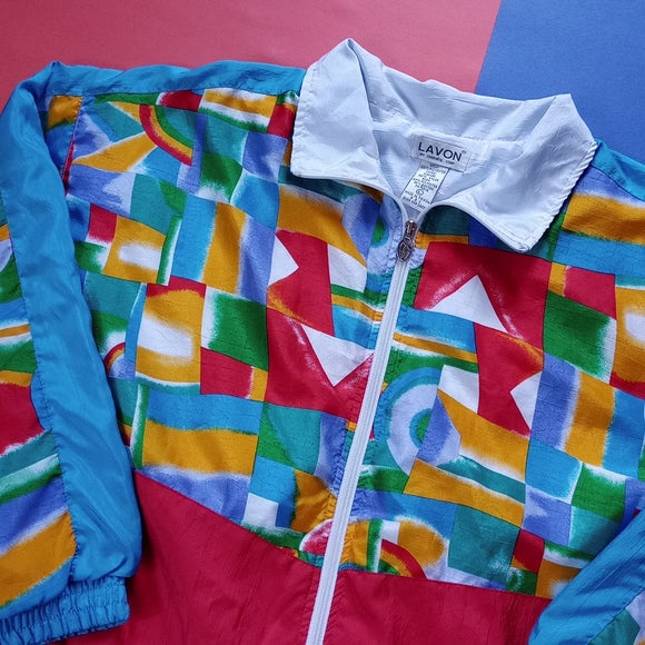 Vintage 90s Retro Funky Colour Pattern Windbreaker Jacket