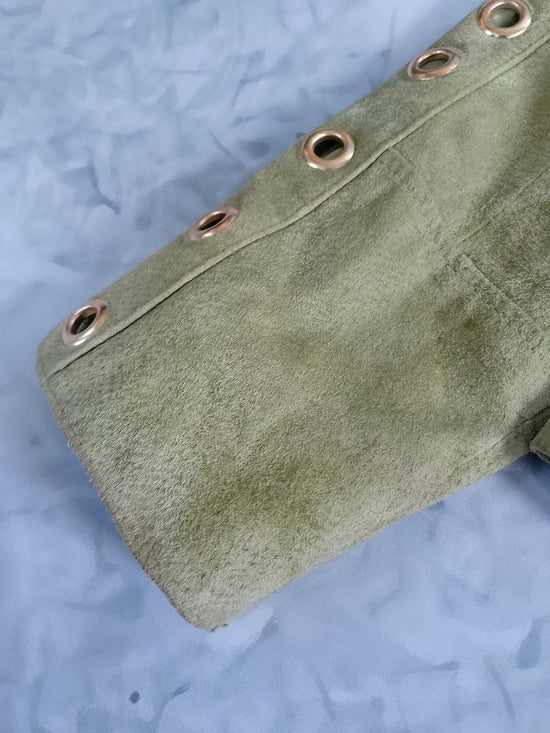 Aria Olive Green Suede Jacket with Gold Grommets