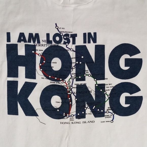 Vintage 90s White 'I Am Lost in Hong Kong' T-Shirt