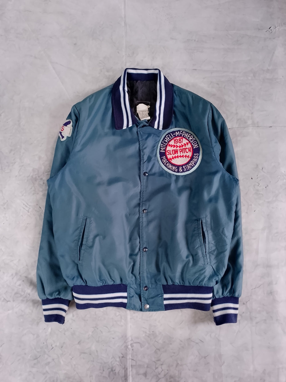 Vintage 1987 Slow Pitch Mitchell-McPherson Machining & Stampings Bomber Jacket