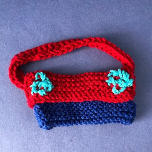 NWOT Vintage Hand-Knitted Made-in-Canada Colourful Red Mini-Purse Bag
