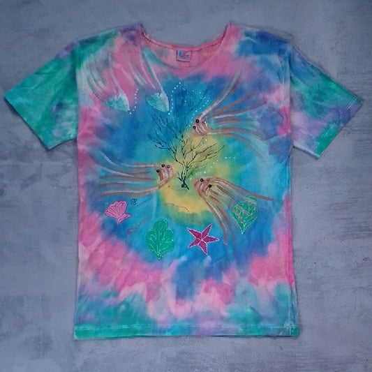Vintage 90s TROPICAL FISH BEYWA Colorful Tie-Dye Shirt