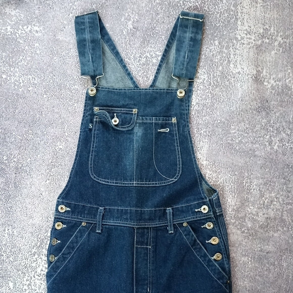 VINTAGE 90s SILVER JEANS DENIM FLARED OVERALLS BIB