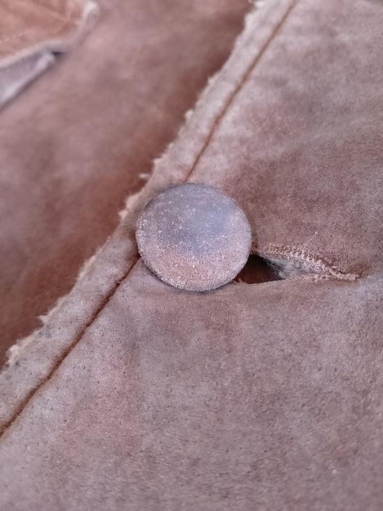 Vintage Leather/Suede Sherpa Double-Breasted Casual Overcoat Craft Of Canada