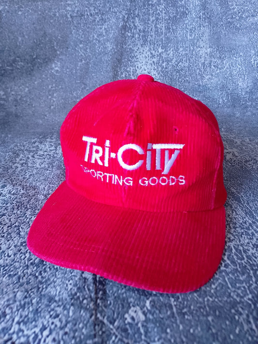 Vintage 90s Tri-City Sporting Goods Red Corduroy Cap