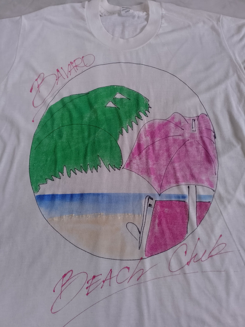 Vintage 90s HAND-DRAWN BAVARDO BEACH CLUB T-SHIRT Single Stitch