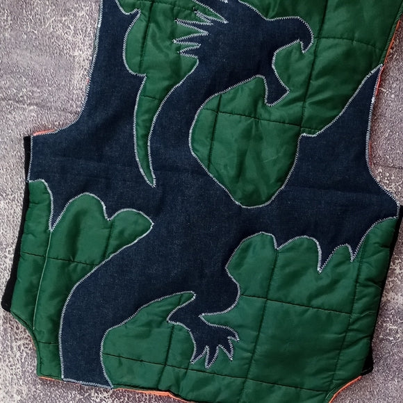 Vintage CUSTOM Green Quilted Vest with Dragon Embroidery