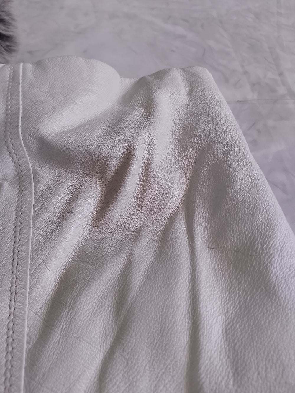 Danier White Leather Jacket with Faux Fur Trim